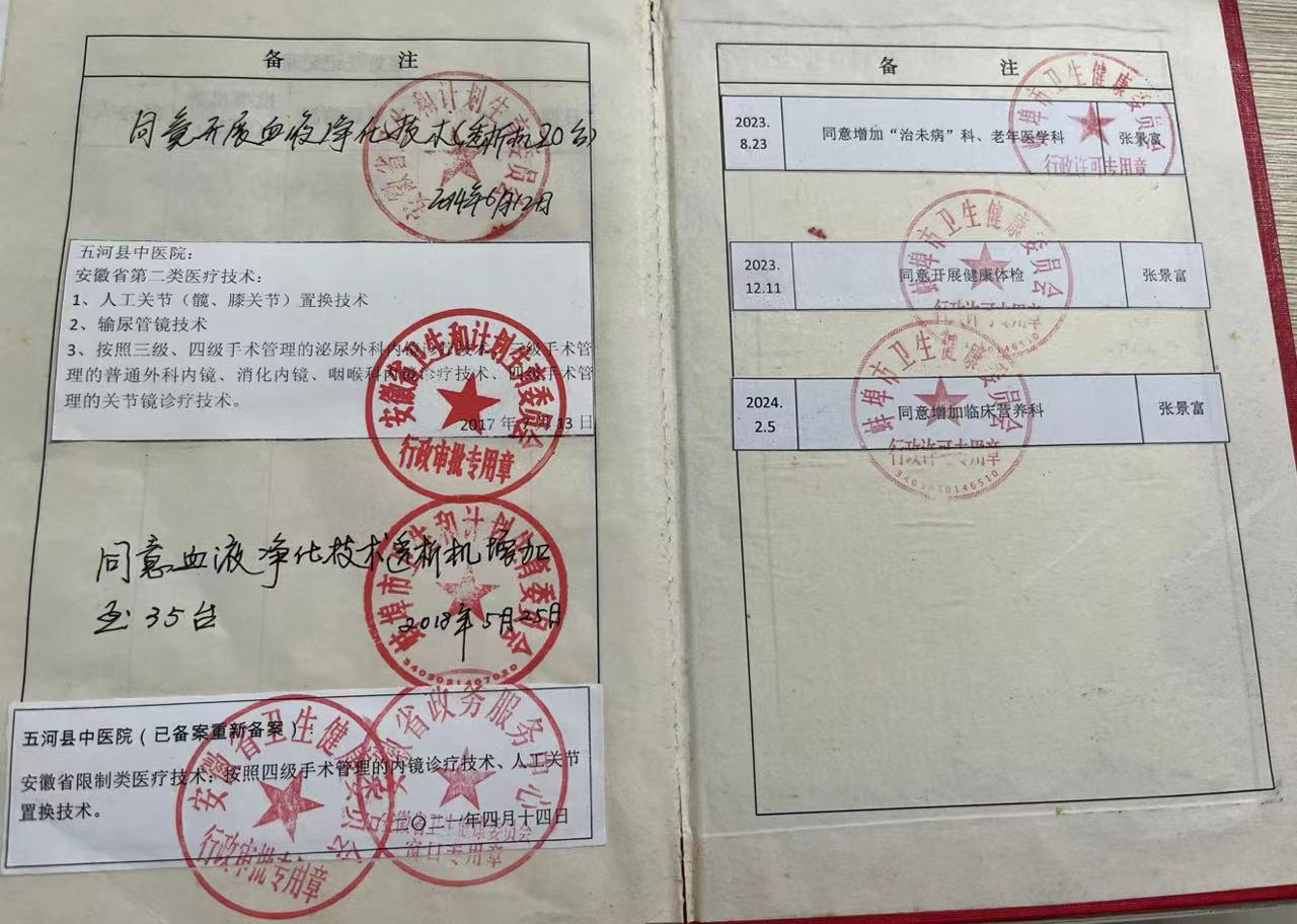 五河县人民医院执业许可证(副本)